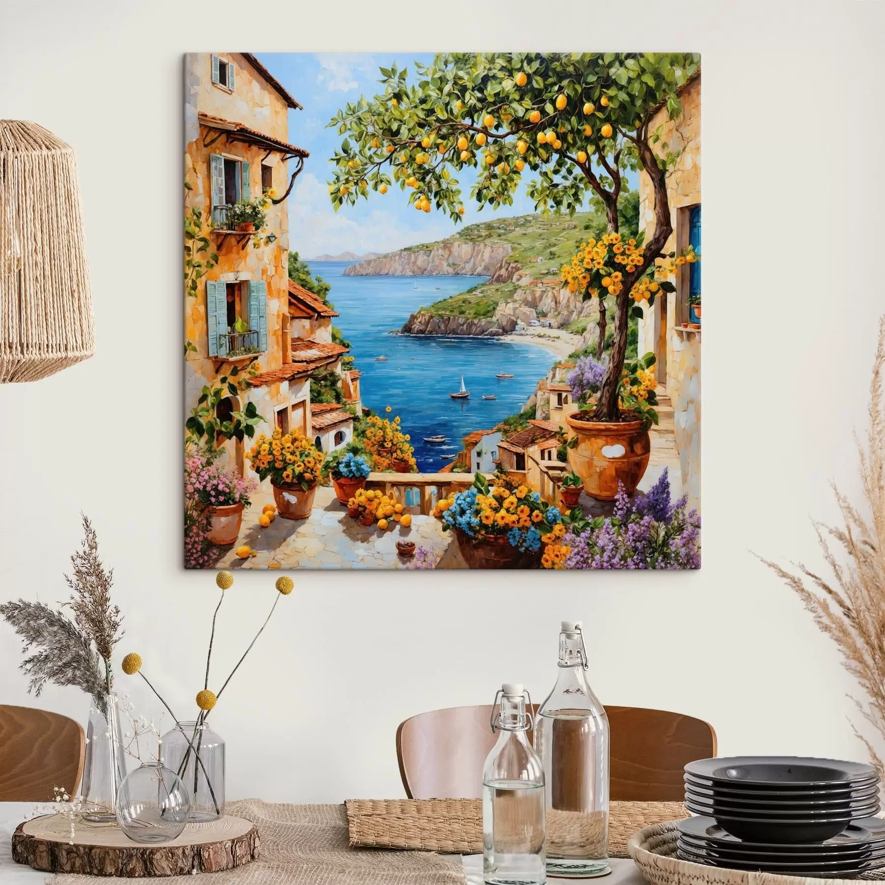 murales Pueblo costero impresionista con un limonero s48818