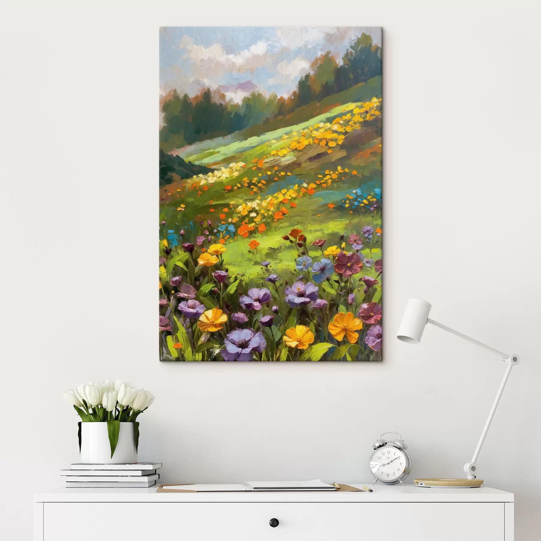 murales Colina en flor con flores silvestres, al estilo impresionista s48827