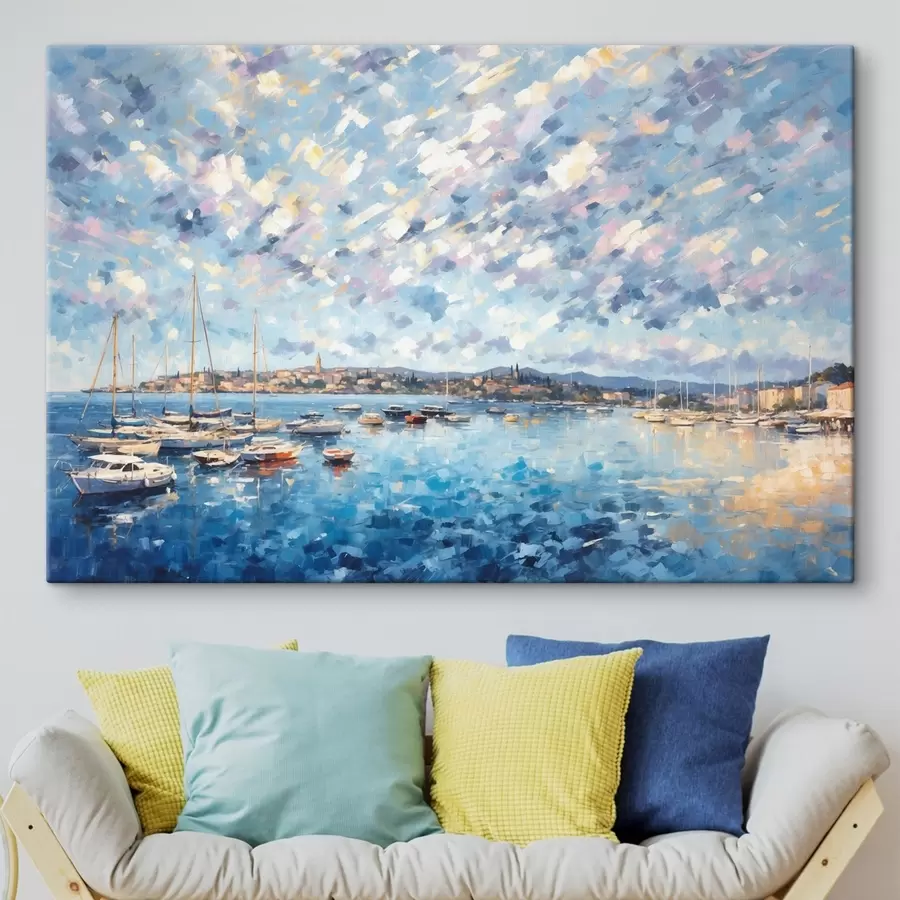 Wall Mural Photo Wallpaper Impressionism harbor with boats and town s48831