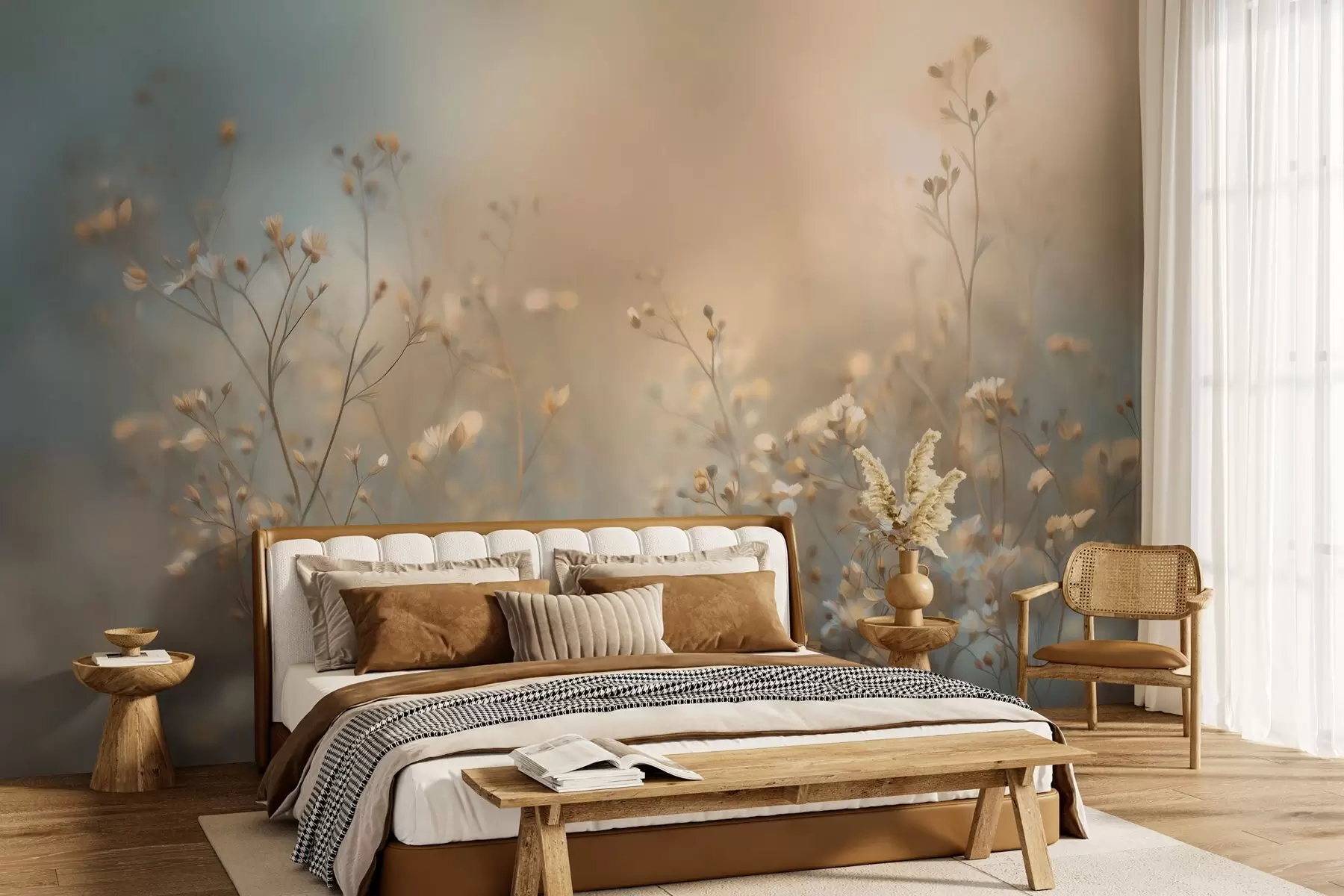 Wall Mural Photo Wallpaper field grasses with small flowers against a shallow depth of field w05386