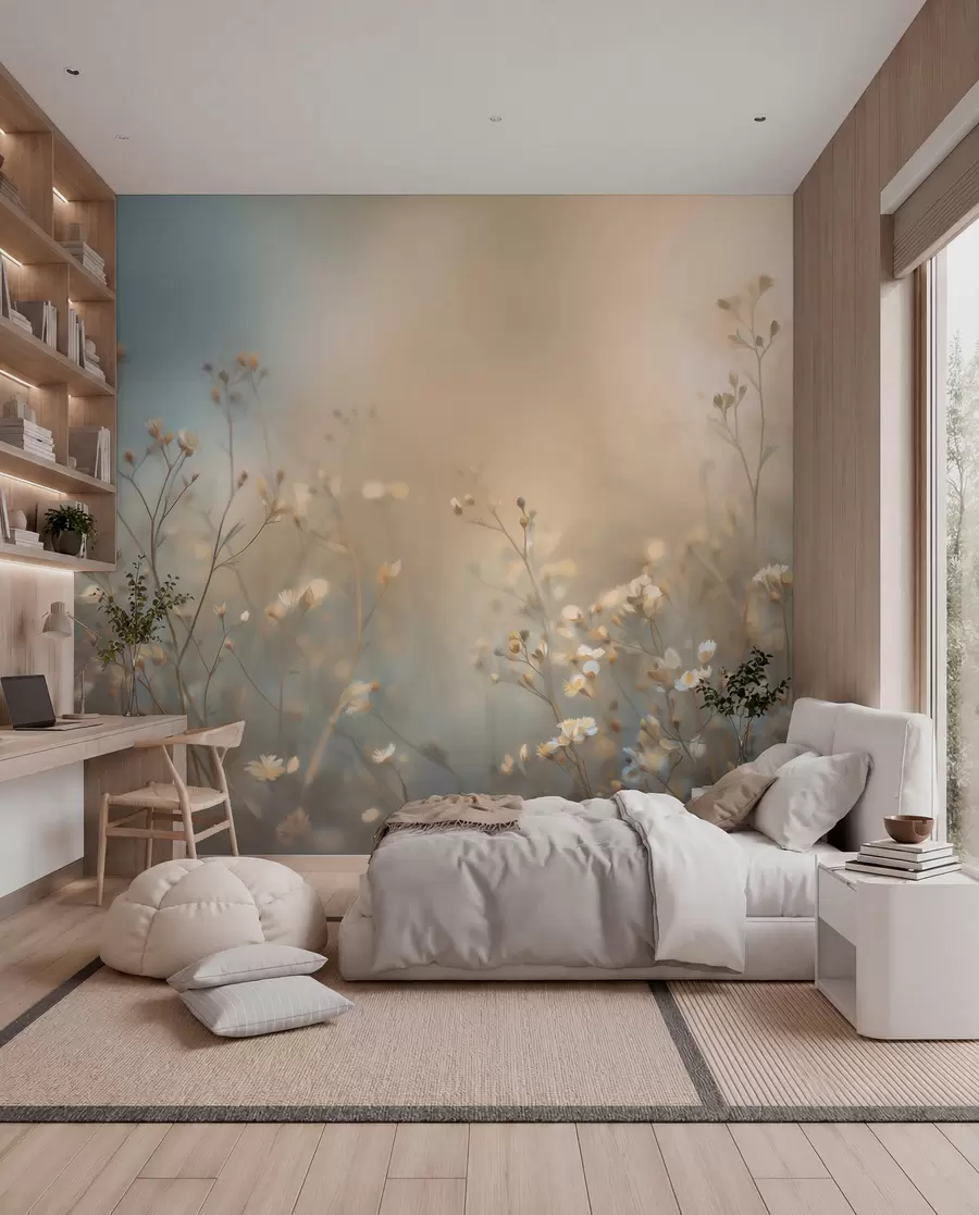 Wall Mural Photo Wallpaper field grasses with small flowers against a shallow depth of field w05386
