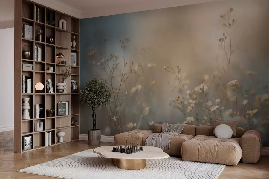 peintures murales des herbes des champs aux petites fleurs, mises en valeur par une faible profondeur de champ w05386