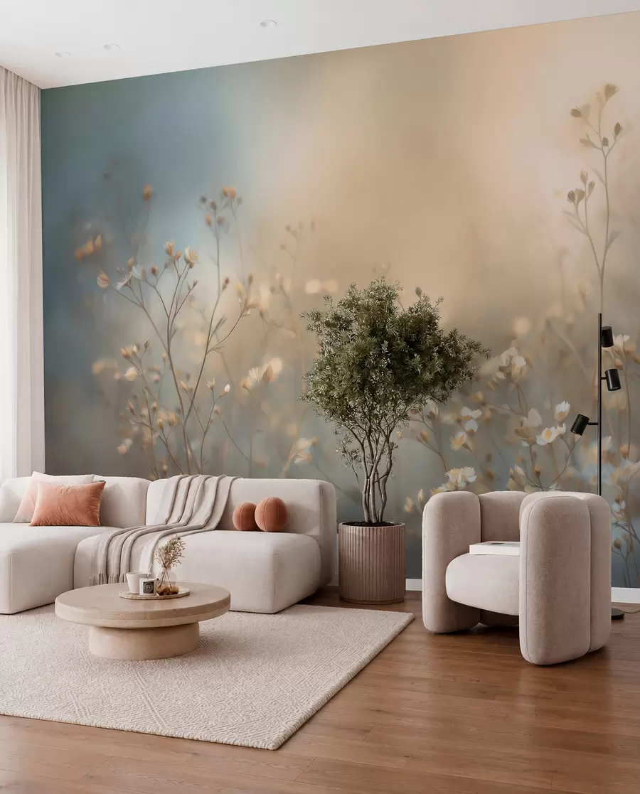peintures murales des herbes des champs aux petites fleurs, mises en valeur par une faible profondeur de champ w05386