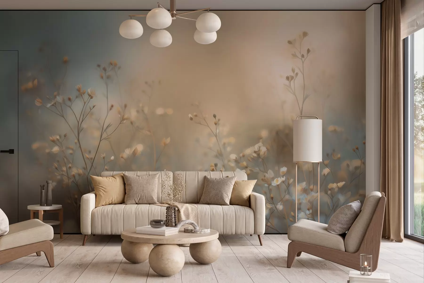 peintures murales des herbes des champs aux petites fleurs, mises en valeur par une faible profondeur de champ w05386