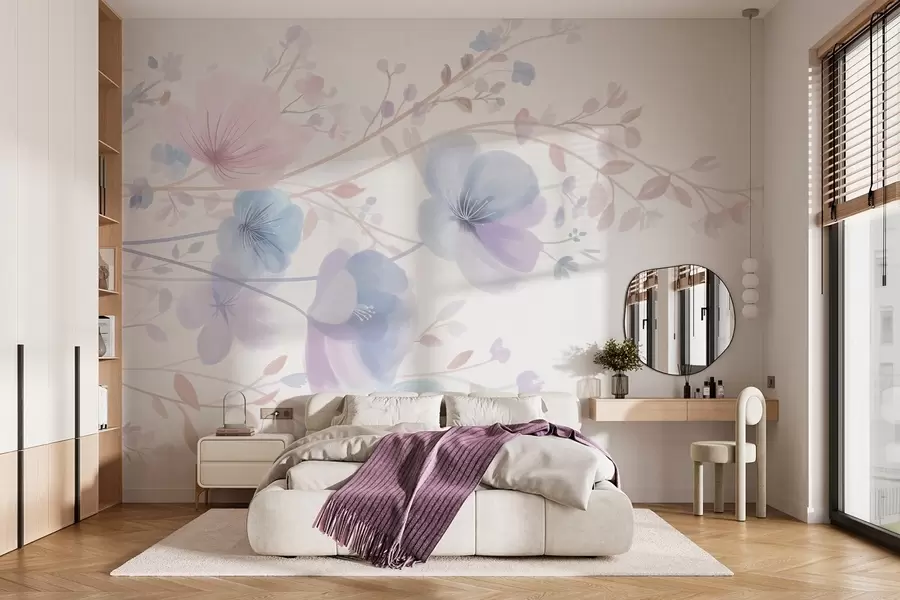 murales delicadas flores silvestres sobre un fondo blanco w05388