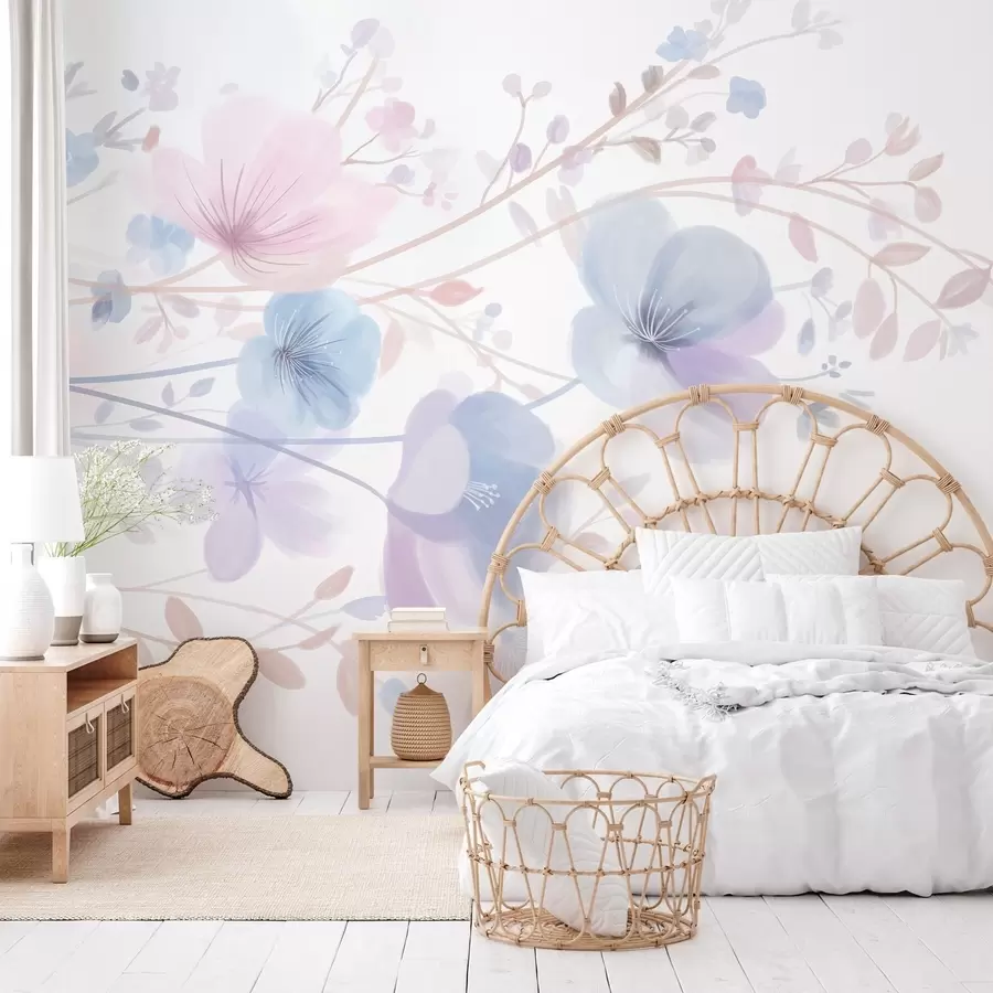 Wall Mural Photo Wallpaper delicate wildflowers against a white background w05388