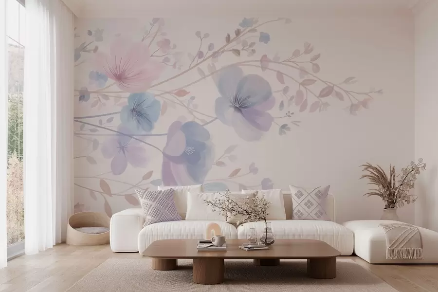 peintures murales de délicates fleurs sauvages sur fond blanc w05388