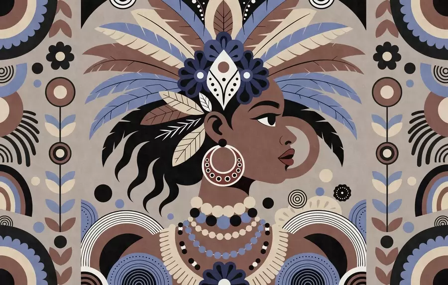 Wall Mural Photo Wallpaper a stylish African-inspired design in shades of blue and chocolate w05389