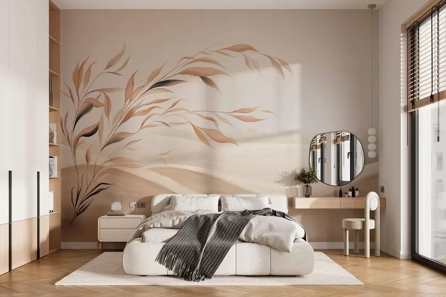 murales Un paisaje apacible con una rama sobre las colinas, en tonos beige claro w05297