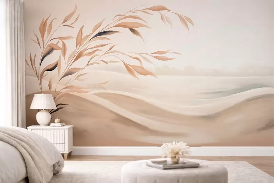 Wall Mural Photo Wallpaper A soft landscape with a branch over hills in light beige tones w05297