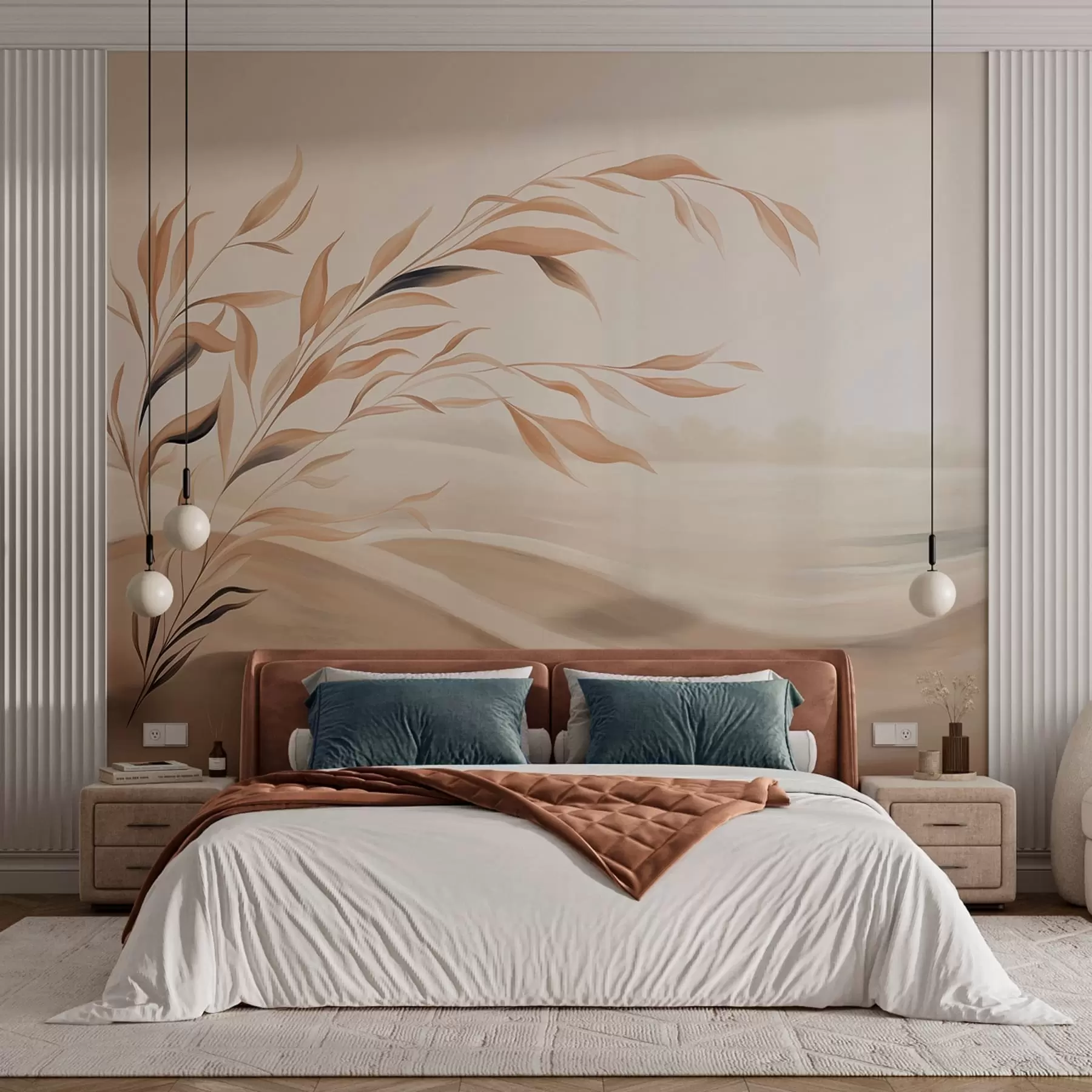 Wall Mural Photo Wallpaper A soft landscape with a branch over hills in light beige tones w05297