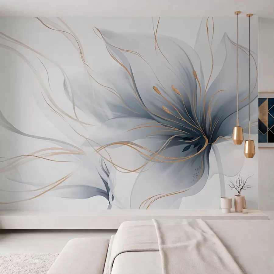 Wall Mural Photo Wallpaper An abstract blue flower with flowing lines in the Fluid Art style w05428