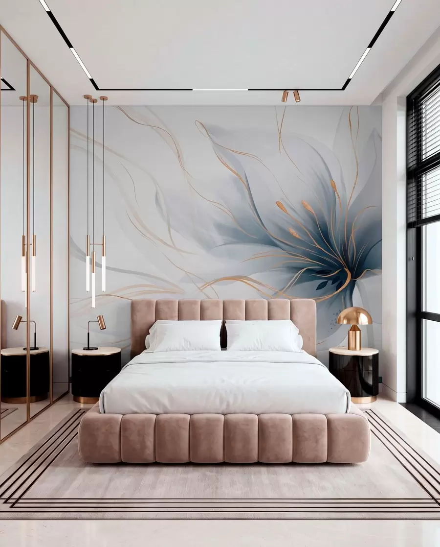 Wall Mural Photo Wallpaper An abstract blue flower with flowing lines in the Fluid Art style w05428