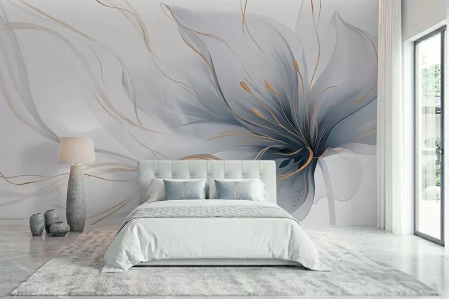 Wall Mural Photo Wallpaper An abstract blue flower with flowing lines in the Fluid Art style w05428