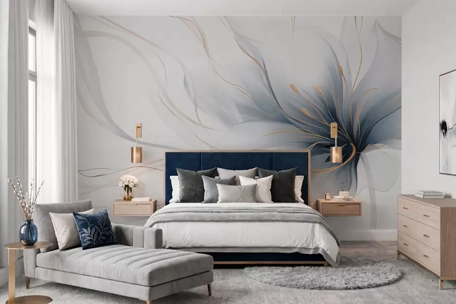 peintures murales Une fleur bleue abstraite aux lignes fluides, dans le style Fluid Art w05428