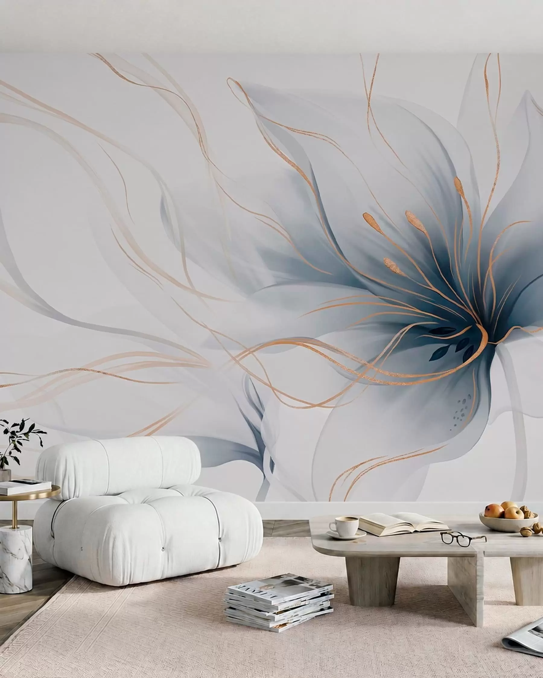 murales Flor azul de líneas fluidas w05428
