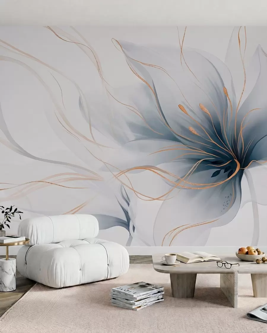 peintures murales Une fleur bleue abstraite aux lignes fluides, dans le style Fluid Art w05428