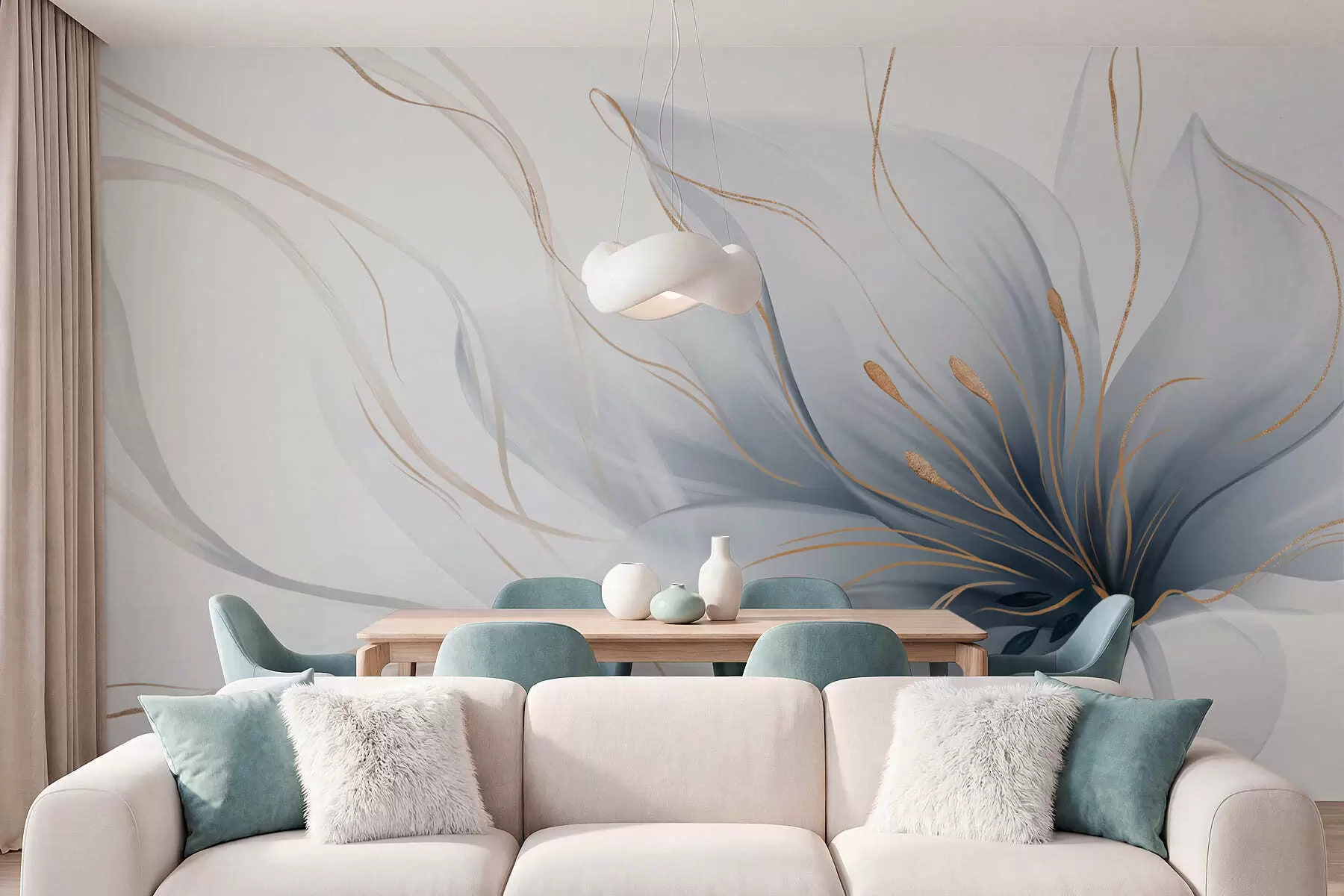 wall murals An abstract blue flower with flowing lines in the Fluid Art style w05428