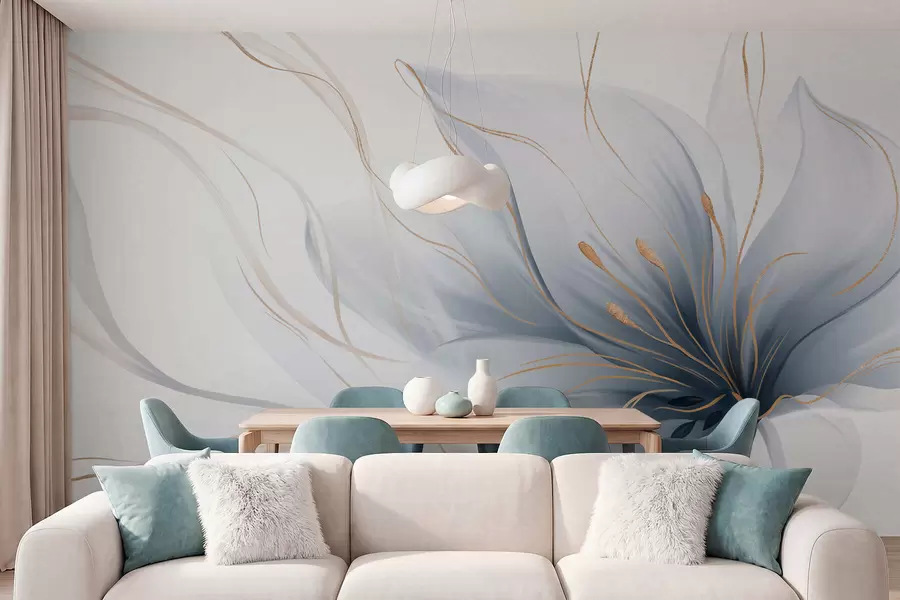 Wall Mural Photo Wallpaper An abstract blue flower with flowing lines in the Fluid Art style w05428