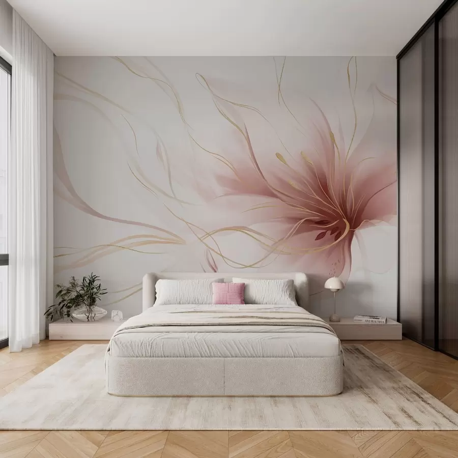Wall Mural Photo Wallpaper An abstract pink flower with flowing lines in the Fluid Art style w05428v1