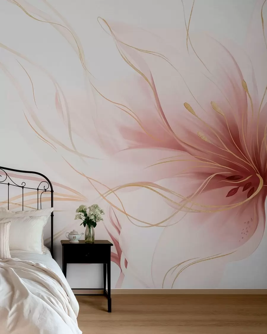 murales Una flor rosa abstracta con líneas fluidas al estilo del arte fluido w05428v1