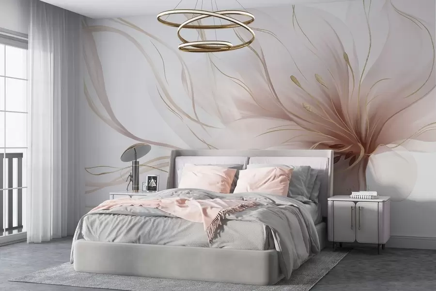 murales Una flor rosa abstracta con líneas fluidas al estilo del arte fluido w05428v1