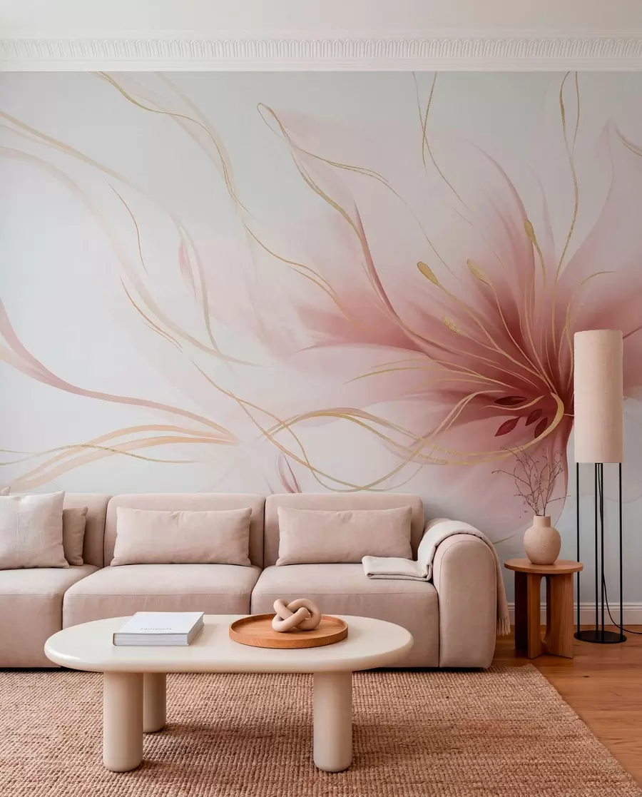 peintures murales Fleur rose aux lignes fluides w05428v1