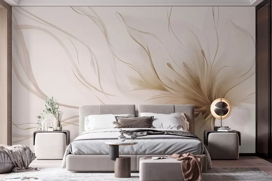 Wall Mural Photo Wallpaper An abstract beige flower with flowing lines in the Fluid Art style w05428v2