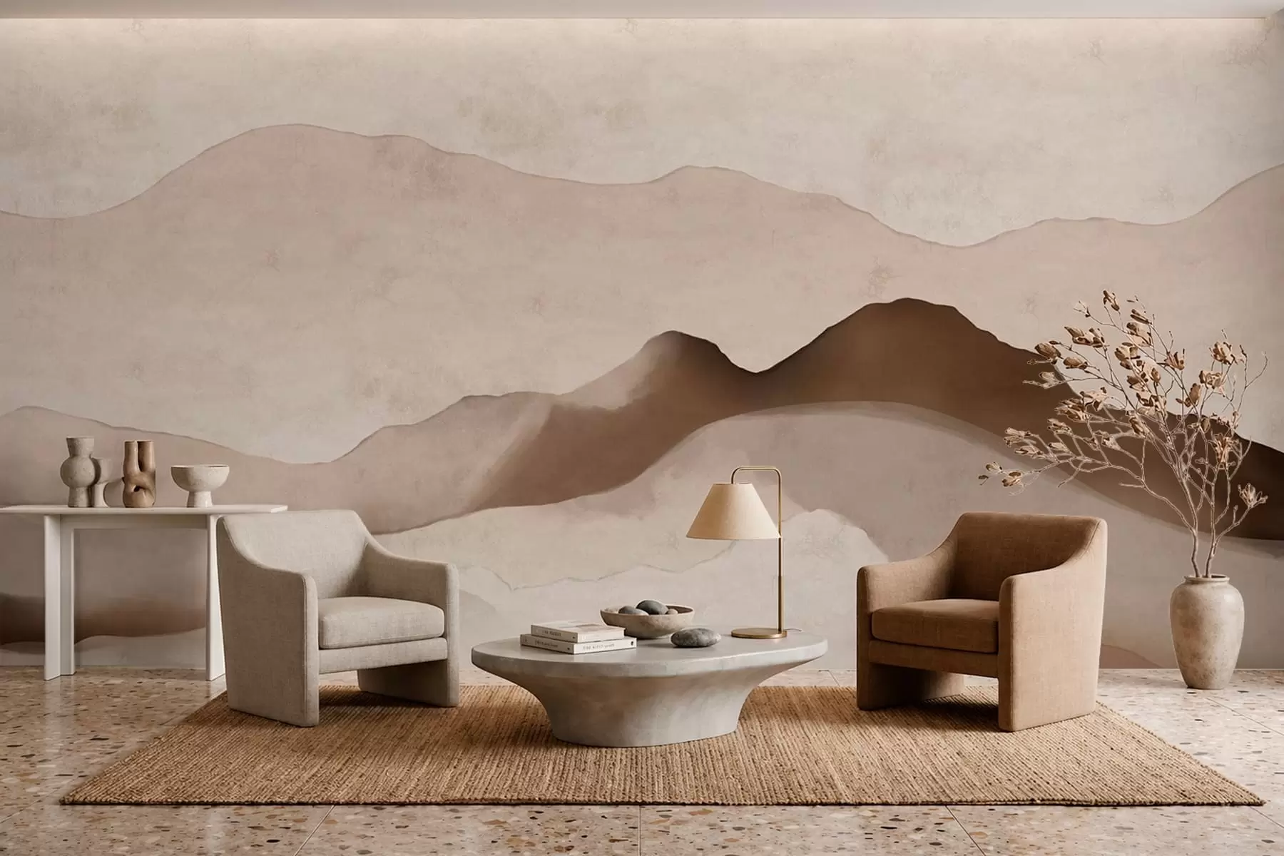 Wall Mural Photo Wallpaper Abstract mountains in the Japandi and minimalist styles w05434