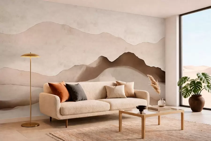 peintures murales Montagnes abstraites dans les styles Japandi et minimaliste w05434