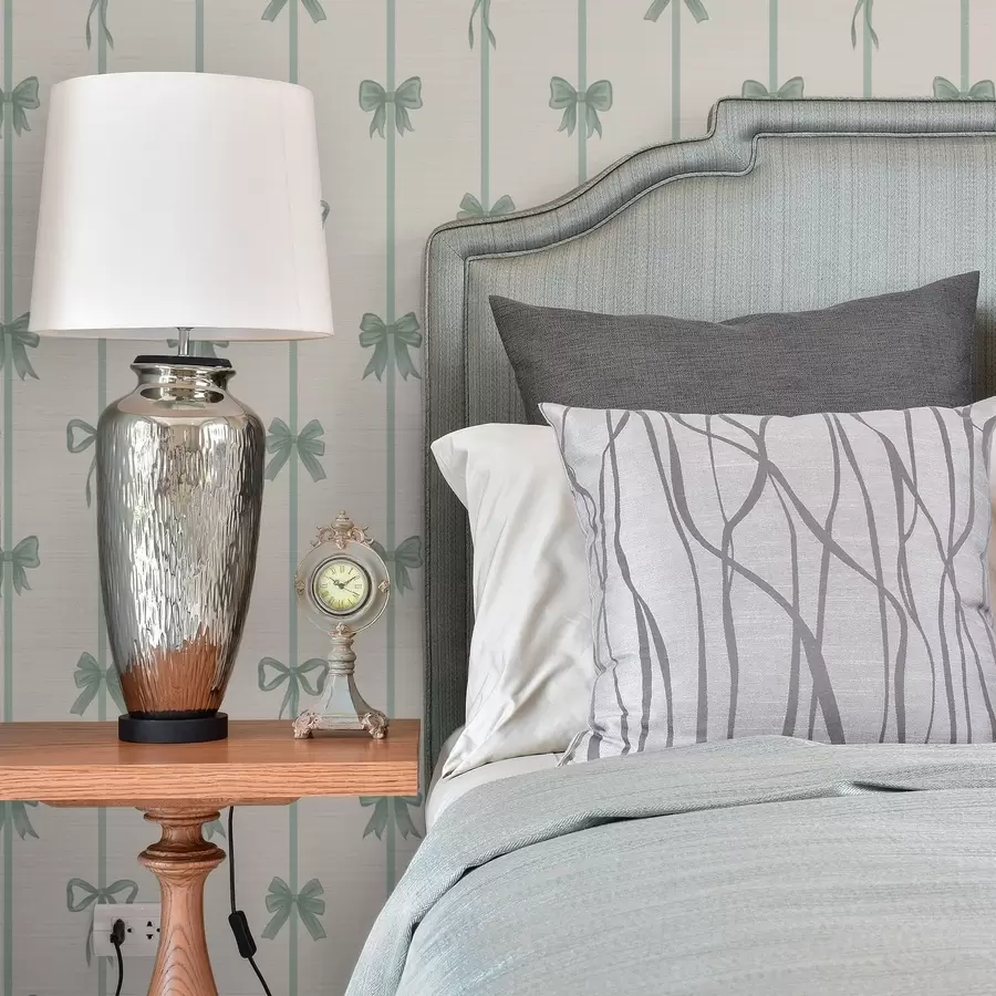 murales Lazos verdes con cintas sobre fondo beige a01074v1