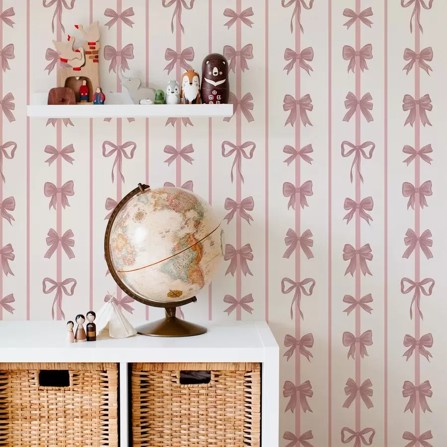 Wall Mural Photo Wallpaper Pink bows in vertical stripes on light background a01075
