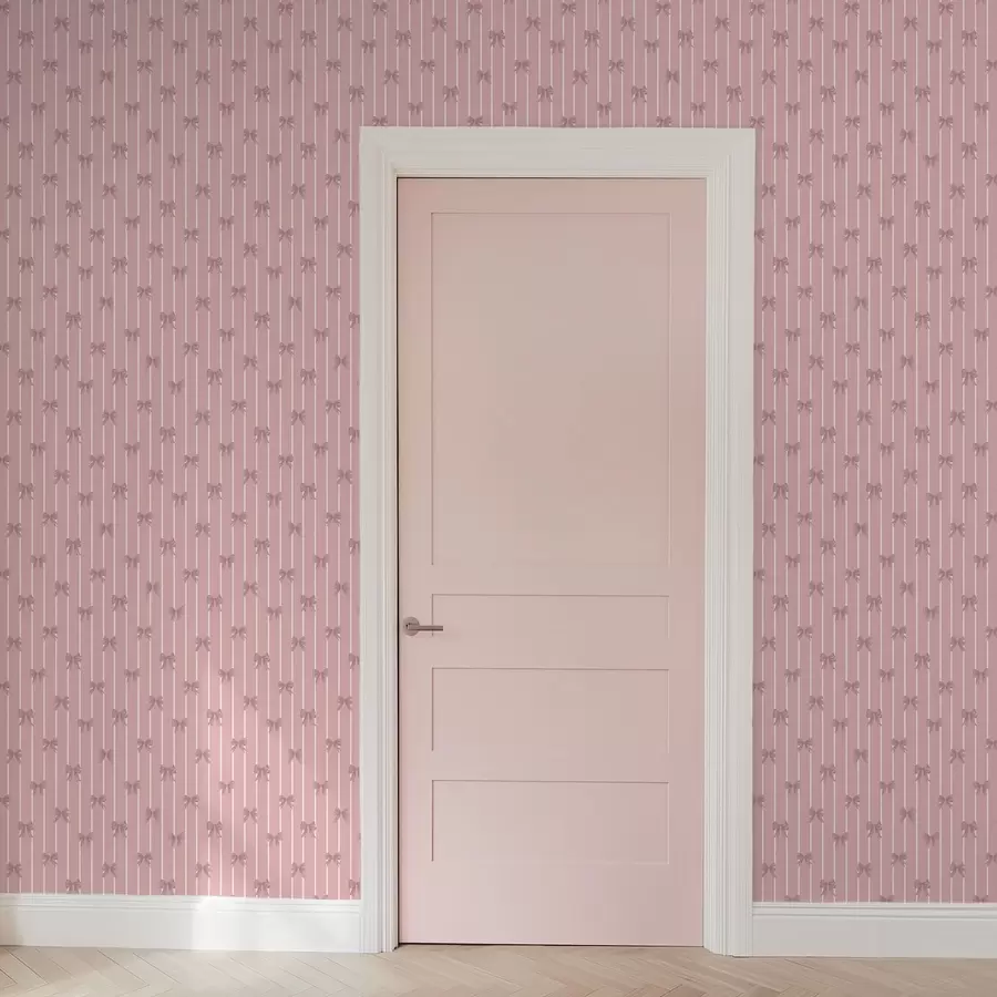 murales Pequeños lazos rosas sobre un fondo a rayas rosas a01076v1