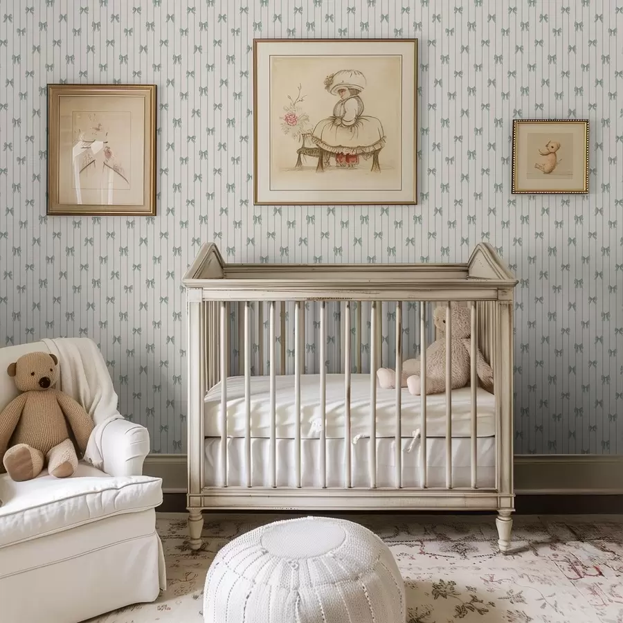 Wall Mural Photo Wallpaper Small green bows in stripes on beige background a01076v2