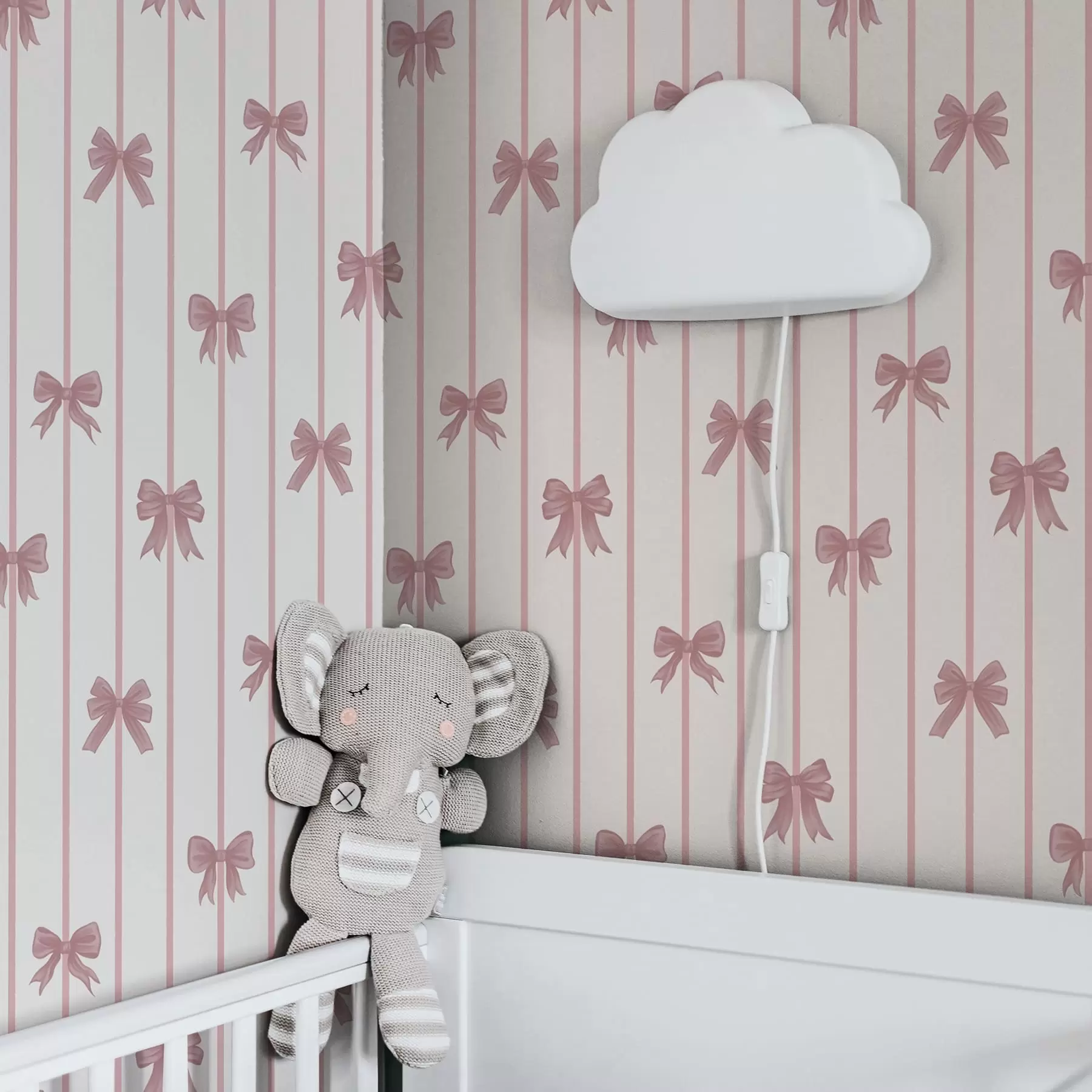 Wall Mural Photo Wallpaper Pink bows on vertical stripes on light background a01162