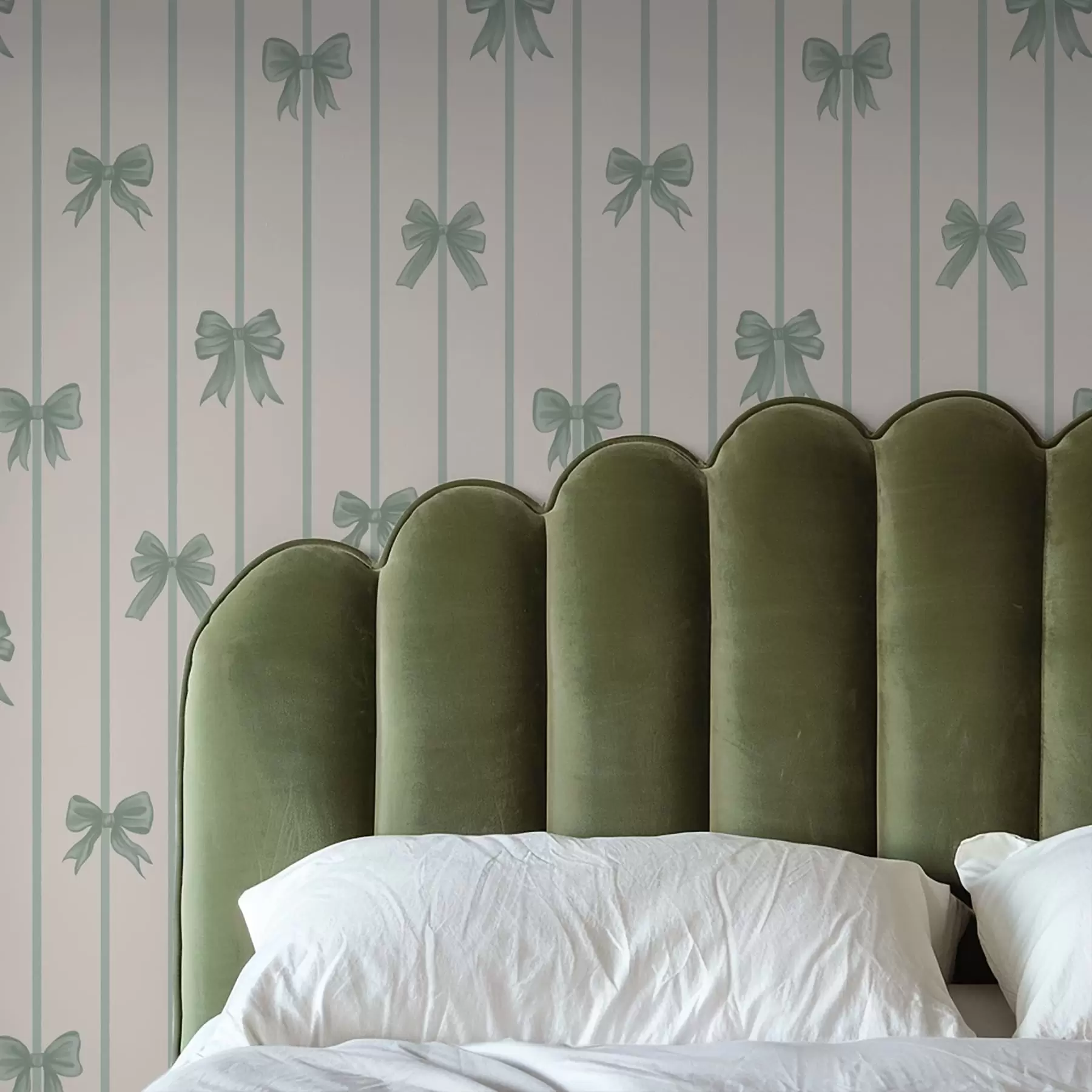 peintures murales Des nœuds verts sur un fond beige rayé a01162v1