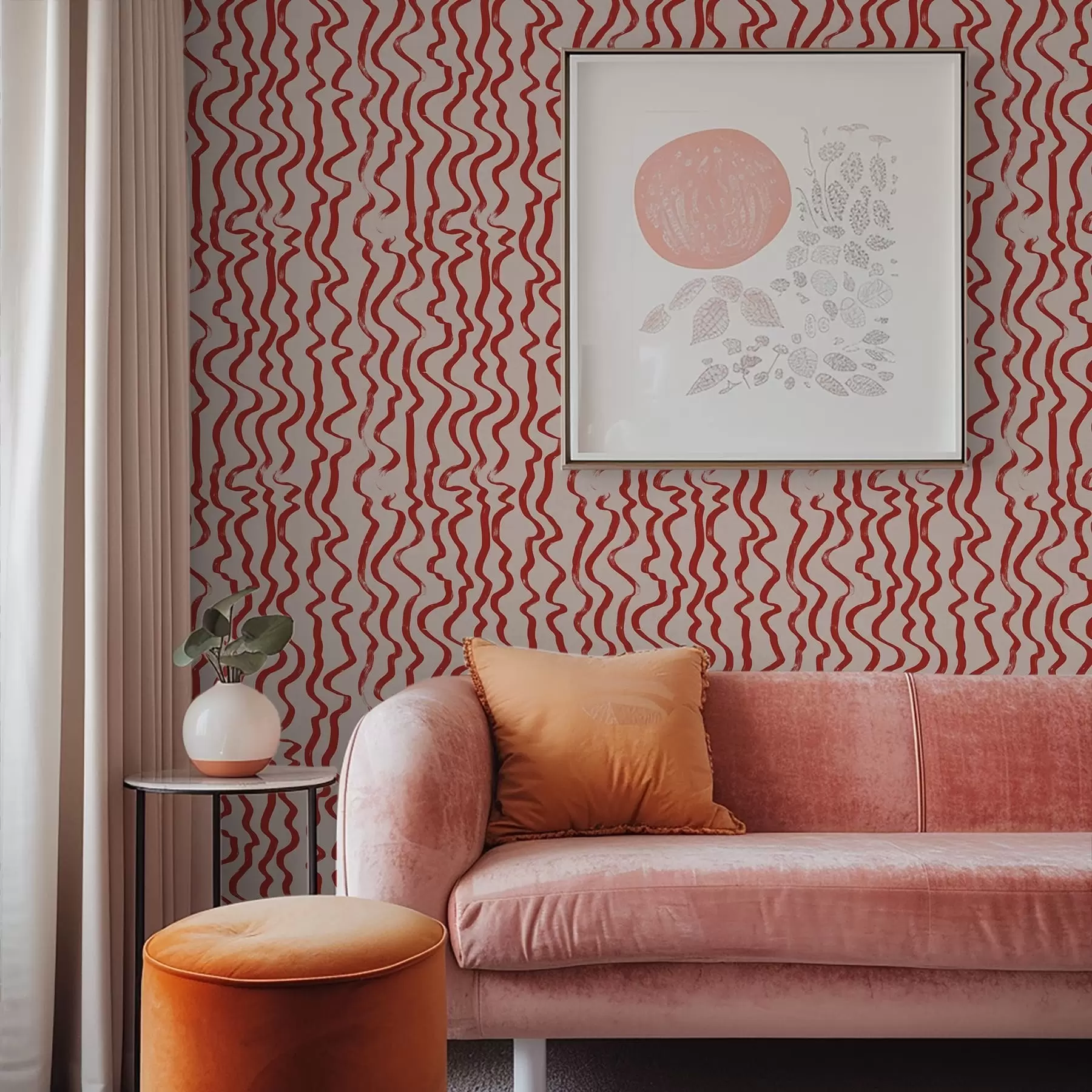 Wall Mural Photo Wallpaper Red wavy lines on light background a01168