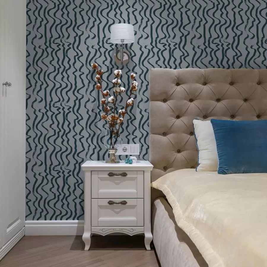 murales Líneas onduladas oscuras sobre fondo azul a01168v1