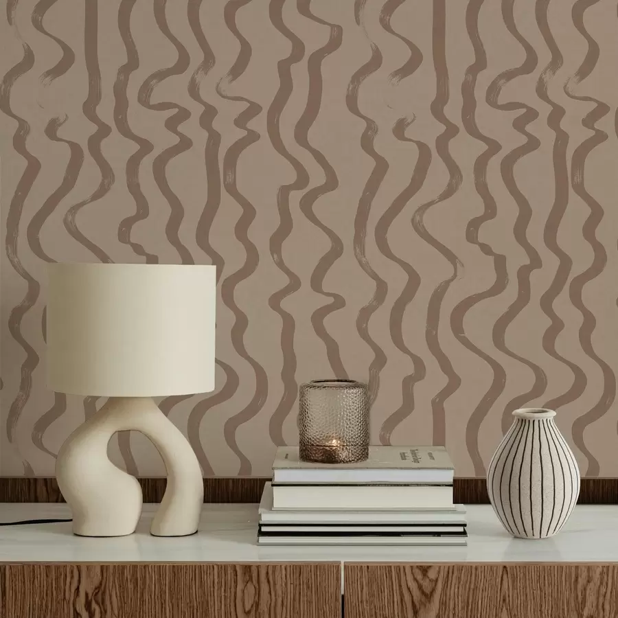Wall Mural Photo Wallpaper Beige wavy lines on light background a01168v2