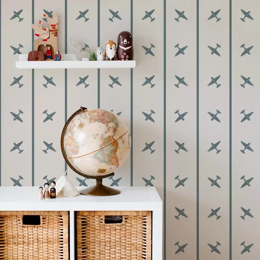 murales Aviones con diseño a rayas y detalles en azul a01169