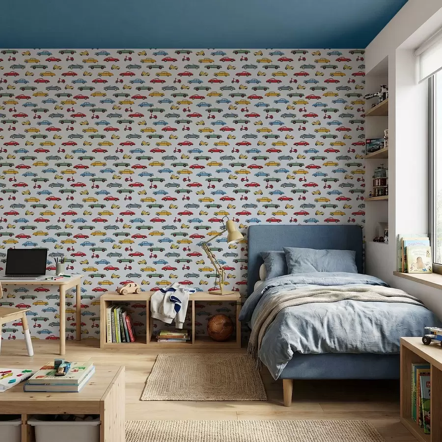 peintures murales Voitures et scooters rétro sur fond bleu a01172v2