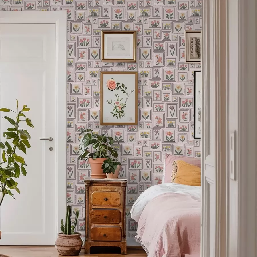 peintures murales Illustrations florales encadrées dans des tons lilas a01173v2