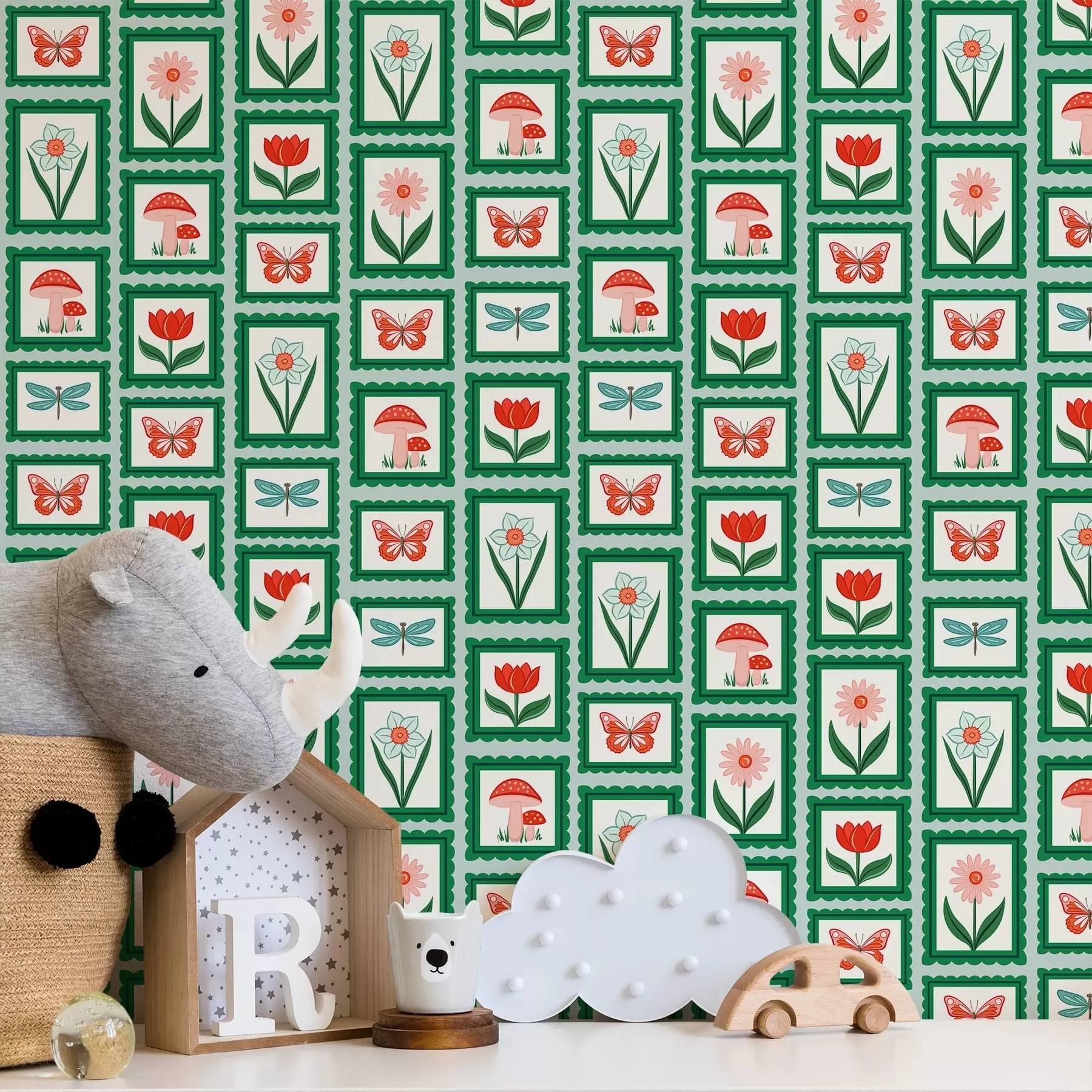 murales Flores, setas y mariposas enmarcadas a01175