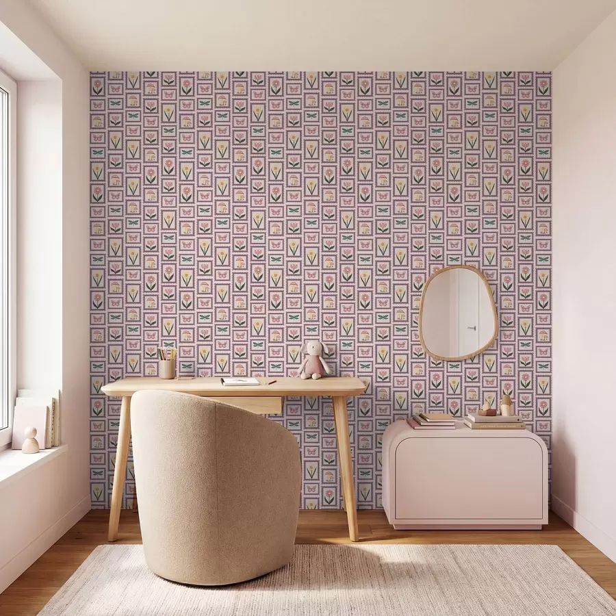 murales Ilustraciones enmarcadas en tonos lila a01175v1