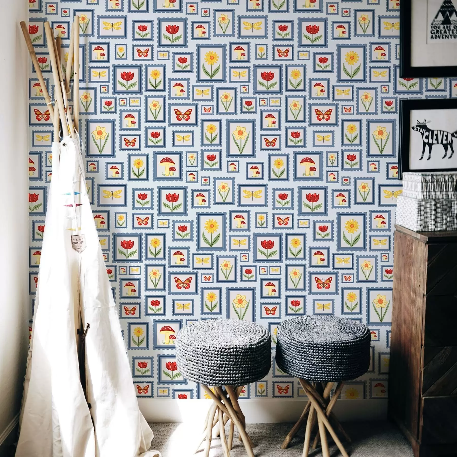 Wall Mural Photo Wallpaper Framed illustrations on blue background a01176