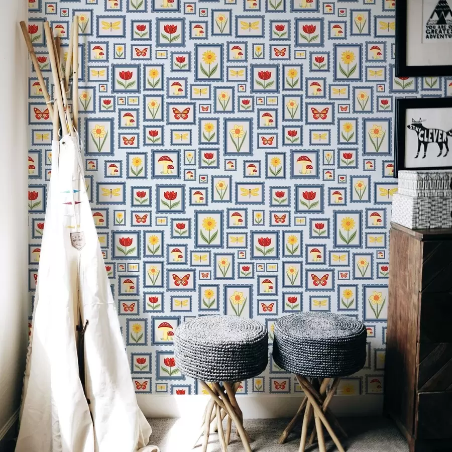 murales Ilustraciones enmarcadas sobre fondo azul a01176