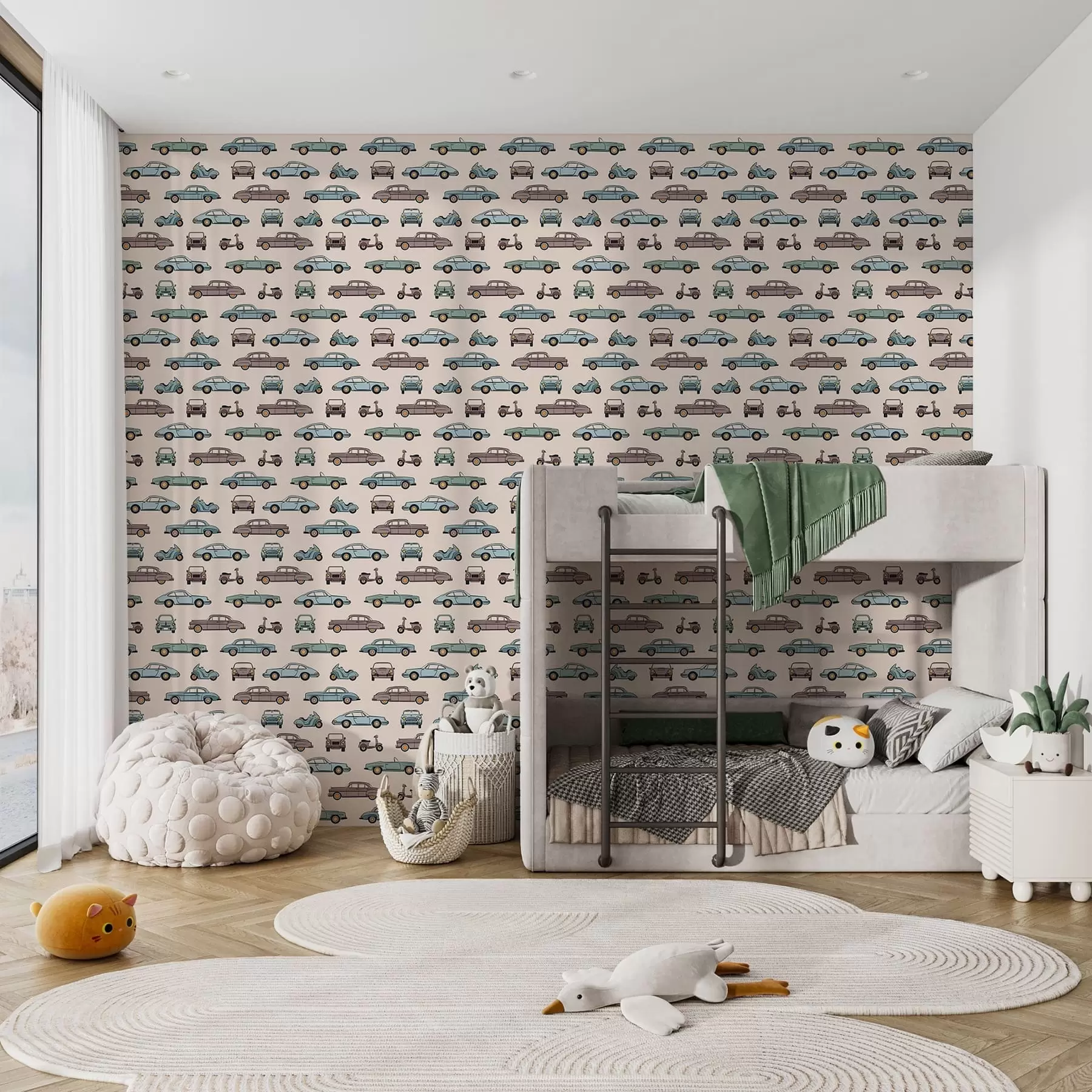 peintures murales Voitures et scooters rétro sur fond beige a01178v1