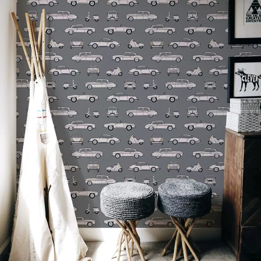 peintures murales Voitures et scooters rétro sur fond sombre a01178v3