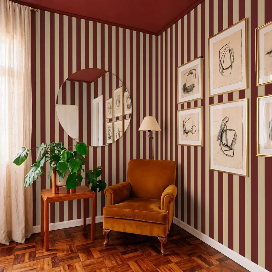 murales Rayas verticales rojas y beige a01179