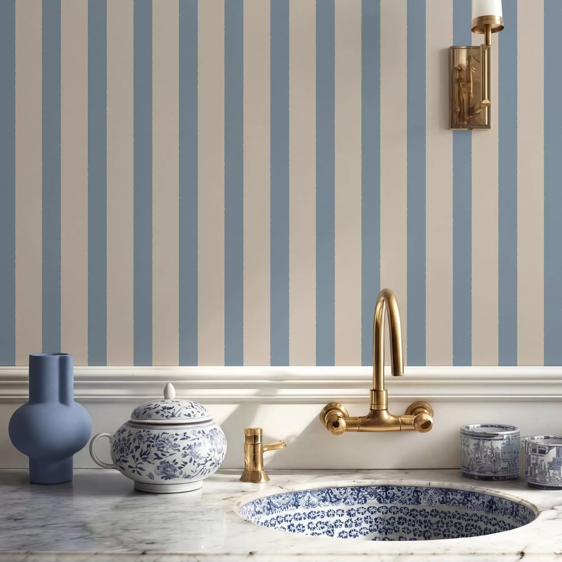 peintures murales Rayures verticales beiges et bleu clair a01180v3